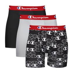 Champion Herren Boxershorts, leicht, Stretch, 3er-Pack Retroshorts, Ebenholz/Ebenholz mit C-Logo-Aufdruck Silverstone – 3 Stück, XX-Large von Champion