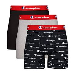 Champion Herren Boxershorts aus Baumwoll-Stretch 5er erhältlich Retroshorts, Schwarz/Grau/Schwarzes Logo – 3er-Pack, Medium von Champion