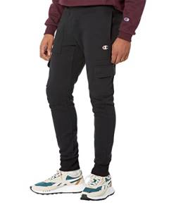 Champion Herren Cargo-Jogginghose, umgekehrte Fleece-Cargohose, schwer, 77,5 cm Hose, Schwarzes C-Logo, Groß von Champion