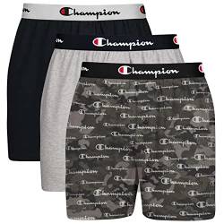 Champion Herren Cotton Stretch Boxer 3er Pack Boxershorts, Schwarzer Camouflage-Druck mit Script-Logo/neues Ebenholz/Oxford-Grau meliert, XX-Large von Champion
