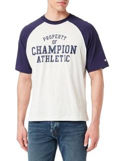 Champion Herren Legacy Athletics-S-s Crewneck T-Shirt, Grigio Melange Chiaro/Blu Marittimo, Large von Champion