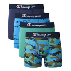 Champion Jungen Everyday Active Stretch Boxershorts, 4er-Pack, Größe M Retroshorts, Marineblau/Grün/Camo/Schrift, M von Champion