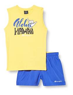 Champion Kinder und Jungen Legacy Back to The Beach Graphic S/L T-Shirt & Beachshorts Anzug, (Giallo/Blu Cobalto), 13-14 anni von Champion