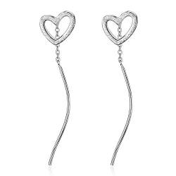 925 Sterling Silber Love Herz Quaste Nadel Tropfen Einfädler Durchziehen Ohrringe für Damen Mädchen von Chandler