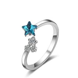 Chandler Ring 925 Sterling Silber Blauer Kristall Stern offen für Damen und Mädchen Verstellbare Größe Silber Ring von Chandler