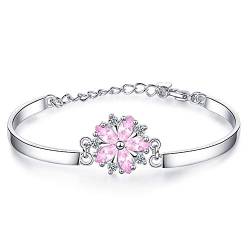 Glänzendes rosa Kristall-Armband mit Blume aus 925er Sterlingsilber, für Damen und Mädchen, verstellbar, Jahrestag oder Geburtstag von Chandler