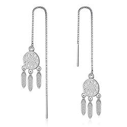 Indischer Traumfänger-Ohrhänger für Damen/Mädchen 925 Sterling Silber Kette Ohrfaden baumelnde Ohrringe von Chandler