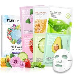 6 Stück Gesichtsmasken Set,Frucht extrahierte Schönheit Gesichtsmaske Mehrpackung,Feuchtigkeitsspendende, Pflegende und klärende Natürliche Inhaltsstoffe für Trockene, Normale und Mischhaut von ChaneeHann