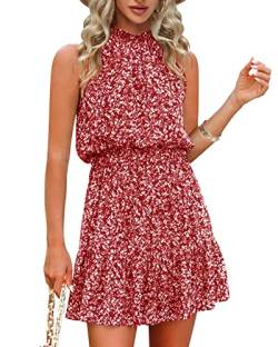 Chang Yun Damen Kleider Blumenmuster Chiffon Abendkleider Ärmellos Minikleid Boho Sommer Outfits Elastisches Taillenkleid X-rot, groß von Chang Yun