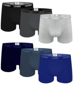 Channo Boxershorts aus Baumwolle, schmale Passform, einfarbig oder mit Originaldruck, bequem und weich - 6 Stück, Sortiert, M von Channo