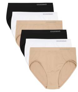 Channo Damen-Klassiker-Basic-Slip, Nahtlos, Lycra, unsichtbarer Effekt, Midi High - 6 Stück, Sortiert, L von Channo