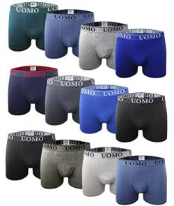 Channo Klassische enganliegende Baumwollboxershorts in einfarbigen Farben, bequem und weich. Uomo Kollektion. 12 Stück, Mehrfarbig, 3XL von Channo