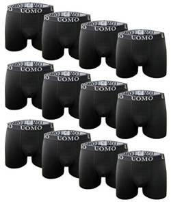 Channo Klassische enganliegende Baumwollboxershorts in einfarbigen Farben, bequem und weich. Uomo Kollektion. 12 Stück, Schwarz, L von Channo