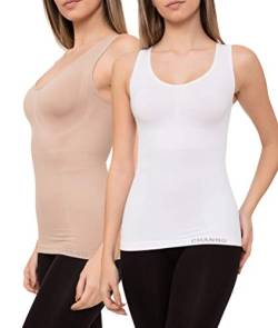 Channo Reduzierunterhemd mit Breiten Trägern ohne Polsterung, Bequem und Elastisch, Nahtlos - 2 Stück, Beige/Weiß, M/L von Channo