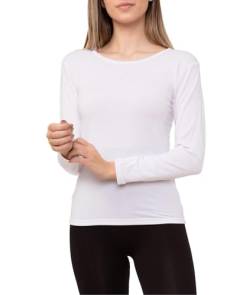 Channo Thermo-Unterhemd aus Lycra mit Langen Ärmeln für Damen, Rundhalsausschnitt, einfarbig - Weiß L/XL von Channo