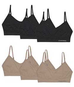 Channo Unsichtbaren nahtlosen Top-BHS ohne Bügel oder Polsterung, aus Lycra mit verstellbaren Trägern - Packung mit 6, Schwarz/Nerz, L/XL von Channo