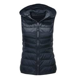 Chanpning Damen Kapuzenweste für den Übergangs Weste mit Kapuze Steppweste Jacke mit Reissverschluss Taschen Casual Kapuzenjacke Weste mit Kapuze Damen Damen Weste Lang mit Kapuze Damen-Westen von Chanpning