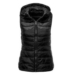 Chanpning Damen Kapuzenweste für den Übergangs Weste mit Kapuze Steppweste Jacke mit Reissverschluss Taschen Casual Kapuzenjacke Weste mit Kapuze Damen Damen Weste Lang mit Kapuze Damen-Westen von Chanpning