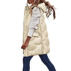 Chanpning Daunenweste Damen Outdoor Outdoor Gesteppt Weste Mantel Winter Ärmellos Lang Kapuze Daunenweste Lang Weste Steppweste Frauen Winter Warm Weste Winterjacke Kapuzenweste Weste von Chanpning