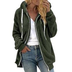 Chanpning Fleecejacke Damen Lang, Herbst Winter Mode Mantel Freizeit Cardigan Warm Fleecemantel Übergangsjacke Damen Elegant Leicht Teddyjacke Loose Kapuzenpullover von Chanpning