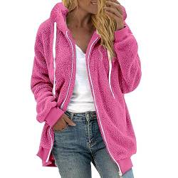 Chanpning Fleecejacke Damen Lang, Herbst Winter Mode Mantel Freizeit Cardigan Warm Fleecemantel Übergangsjacke Damen Elegant Leicht Teddyjacke Loose Kapuzenpullover von Chanpning