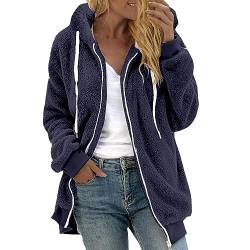 Chanpning Fleecejacke Damen Lang, Herbst Winter Mode Mantel Freizeit Cardigan Warm Fleecemantel Übergangsjacke Damen Elegant Leicht Teddyjacke Loose Kapuzenpullover von Chanpning