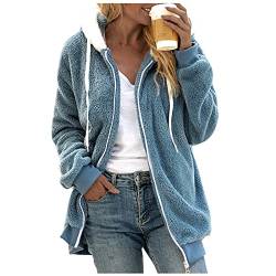 Chanpning Fleecejacke Damen Lang, Herbst Winter Mode Mantel Freizeit Cardigan Warm Fleecemantel Übergangsjacke Damen Elegant Leicht Teddyjacke Loose Kapuzenpullover von Chanpning