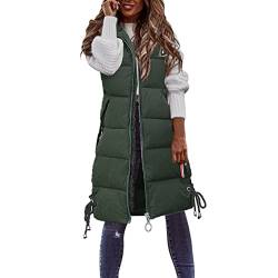 Chanpning Long Weste Damen mit Kapuze, Outdoor Gesteppt Weste Herbst Ärmellos Jacke Oversize Steppweste Longweste Winterweste üBergangsjacke üBergangsweste von Chanpning