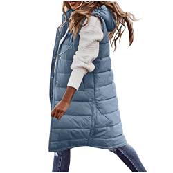 Chanpning Long Weste Damen mit Kapuze, Outdoor Gesteppt Weste Herbst Ärmellos Jacke Oversize Steppweste Longweste Winterweste üBergangsjacke üBergangsweste von Chanpning