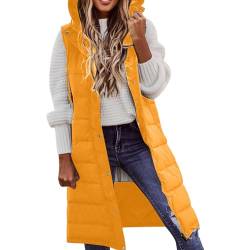 Chanpning Longweste Damen Große Größen mit Kapuze Ärmellose Jacke Leichte Softshell Weste Elegant Wintermantel Longweste Winterweste Frauen Winter Warm Weste Winddichte Fleece Damenweste von Chanpning