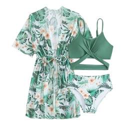 Chanpning Mädchen Bikini Tankini Set 3-teilige Badeanzüge Bikini Top+Shorts +Slips Bademode Kinder Badebekleidung Schwimmanzug Bikini Oberteil von Chanpning