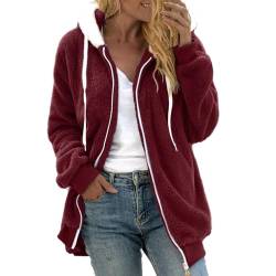 Chanpning Outdoor Fleecejacken für Damen, Leicht Übergangsmantel Flauschig Jacke Reißverschluss Wintermantel Frau Teddyjacke Übergangsjacke Damen Herbst Elegant Pelzmantel Innenfutter Kuschelpulli von Chanpning