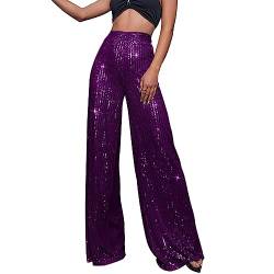 Chanpning Pailettenhose Damen, Silvester Festival Schwarz Pailletten Schlaghose Glitzerhose Party Glitzer Silber 70er Hose Hosen Elegant XXL Rave Große Größen Silvester Outfit Pailettenhose von Chanpning