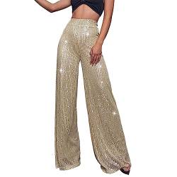 Chanpning Pailettenhose Damen, Silvester Festival Schwarz Pailletten Schlaghose Glitzerhose Party Glitzer Silber 70er Hose Hosen Elegant XXL Rave Große Größen Silvester Outfit Pailettenhose von Chanpning