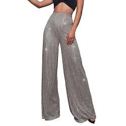 Chanpning Pailettenhose Damen, Silvester Festival Schwarz Pailletten Schlaghose Glitzerhose Party Glitzer Silber 70er Hose Hosen Elegant XXL Rave Große Größen Silvester Outfit Pailettenhose von Chanpning