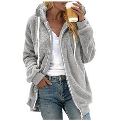 Chanpning Plüschjacke Damen Teddy Gemütliche Kuscheljacke Dickere Softshelljacke Angenehm Zu Tragen Sweatshirt Basic Windbreaker Locker Übergangsmantel Angenehm Pulloverjacke Plüsch Outdoorjacke von Chanpning