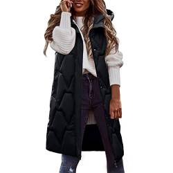 Chanpning Steppweste Damen Lang mit Kapuze Plus Size Long-Steppweste Herbst Ärmellos Jacke Oversize Steppweste Longweste Winterweste Winterjacke Kapuzenweste Weste Baumwolle Weste von Chanpning