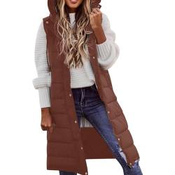 Chanpning Steppweste Damen mit Kapuze Lang Plus Size Long-Steppweste Lange Schlanke Weste Jacke Bequem Täglich Steppweste Dünner Und Leichter Daunenmantel Winddichte Fleece Damenweste Baumwolle Weste von Chanpning