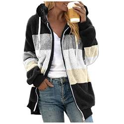 Chanpning Teddy Fleecejacke Damen mit Kapuze Kunstfell Langarmshirt Nachhaltige Windbreaker Angenehm Weich Kapuzenjacke Innenfutter Mantel Flauschig Cardigan Einfabig Sweatjacke Locker Fleecemantel von Chanpning