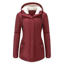 Chanpning Wintermantel Damen Wolle Geschenk für Frauen Sweatshirt Warme Fahrradjacke Thermo Wolljacke Langarm Kapuzenpulli Weibliche Outfit Mode Outwear Abnehmbarer Outdoor-Jacke Gefüttert Ski-Jacken von Chanpning