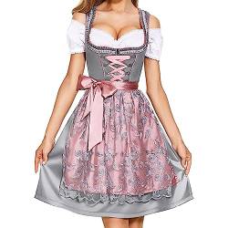 Dirndl Damen Midi Trachtenkleid Trachtenmode Trachtenrock Kleid Dirndl-Komplettsets Rockabilly Abschlussballkleid Oktoberfest Vintage Kleid Kurzarm Bierkleid Bühnenkleid für Besondere Anlässe von Chanpning