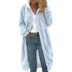 Fleecejacke Damen Lang Große Größen, Dicke Gefüttert Teddyfleece Jacke mit Kapuze Teddyjacke Flauschig Plüschjacke mit Reißverschluss und Taschen Kuscheljacke Frauen Winterjacke Cardigan Outwear von Chanpning