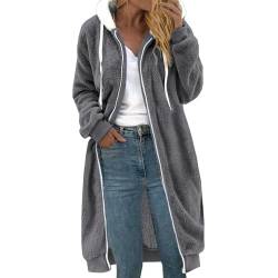 Fleecejacke Damen Lang Große Größen, Dicke Gefüttert Teddyfleece Jacke mit Kapuze Teddyjacke Flauschig Plüschjacke mit Reißverschluss und Taschen Kuscheljacke Frauen Winterjacke Cardigan Outwear von Chanpning