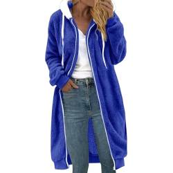 Fleecejacke Damen Lang Große Größen, Dicke Gefüttert Teddyfleece Jacke mit Kapuze Teddyjacke Flauschig Plüschjacke mit Reißverschluss und Taschen Kuscheljacke Frauen Winterjacke Cardigan Outwear von Chanpning