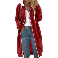 Fleecejacke Damen Lang Große Größen, Dicke Gefüttert Teddyfleece Jacke mit Kapuze Teddyjacke Flauschig Plüschjacke mit Reißverschluss und Taschen Kuscheljacke Frauen Winterjacke Cardigan Outwear von Chanpning