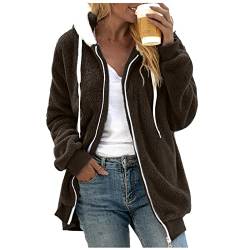 Fleecejacke Damen Oversized Warm Hoodie Plüschjacke mit Reißverschluss Kapuzenjacke Elegant Winterjacke Teddy Fleece Zip up Sweatshirt Herbst Winter Kapuzenpullover Mantel Jacke Oberteile Pullover von Chanpning