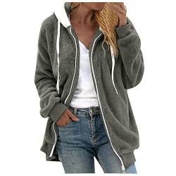 Fleecejacke Damen Oversized Warm Hoodie Plüschjacke mit Reißverschluss Kapuzenjacke Elegant Winterjacke Teddy Fleece Zip up Sweatshirt Herbst Winter Kapuzenpullover Mantel Jacke Oberteile Pullover von Chanpning