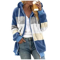 Fleecejacke Damen Oversized Warm Hoodie Plüschjacke mit Reißverschluss Kapuzenjacke Elegant Winterjacke Teddy Fleece Zip up Sweatshirt Herbst Winter Kapuzenpullover Mantel Jacke Oberteile Pullover von Chanpning