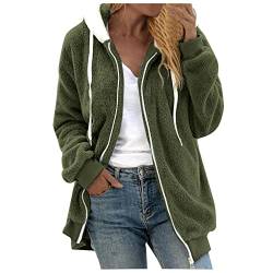 Fleecejacke Damen Oversized Warm Hoodie Plüschjacke mit Reißverschluss Kapuzenjacke Elegant Winterjacke Teddy Fleece Zip up Sweatshirt Herbst Winter Kapuzenpullover Mantel Jacke Oberteile Pullover von Chanpning