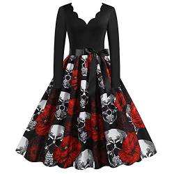 Halloween Kostüm Damen Kleid mit Blutigem Aufdruck Mittelalter Kleider Lässig Party Cocktailkleid Ärmelloser Sexy Kleider Rundhalsausschnitt Halloween-Kostüm Festkleid Damenkleid Partykleider von Chanpning